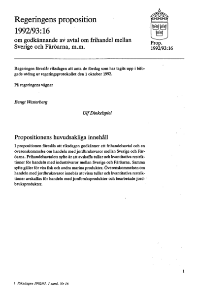 Omslaget till prop. 1992/93:16