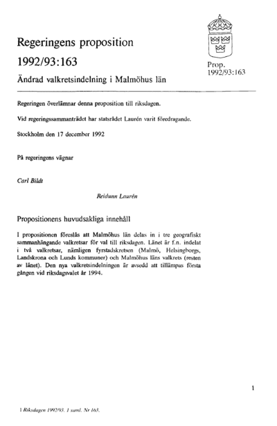 Omslaget till prop. 1992/93:163