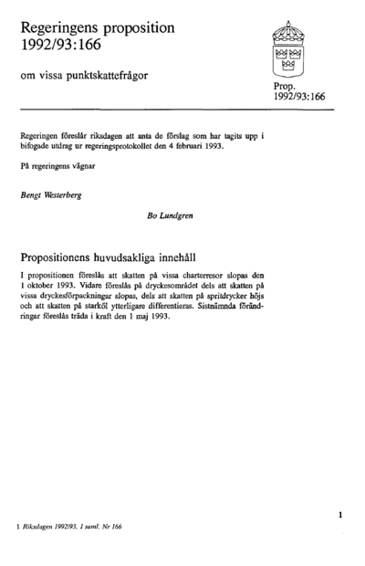 Omslaget till prop. 1992/93:166