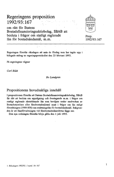 Omslaget till prop. 1992/93:167