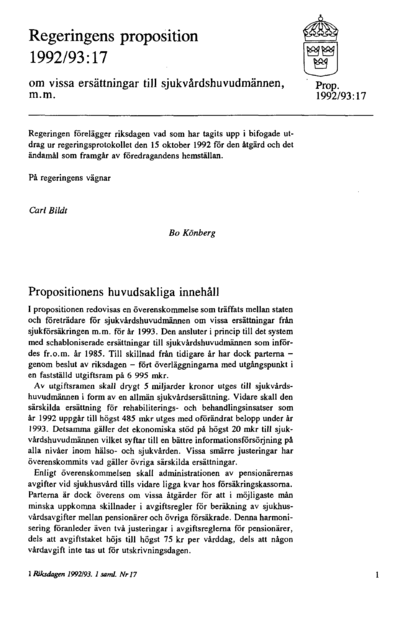 Omslaget till prop. 1992/93:17