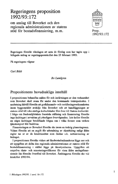 Omslaget till prop. 1992/93:172