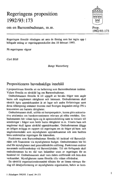 Omslaget till prop. 1992/93:173