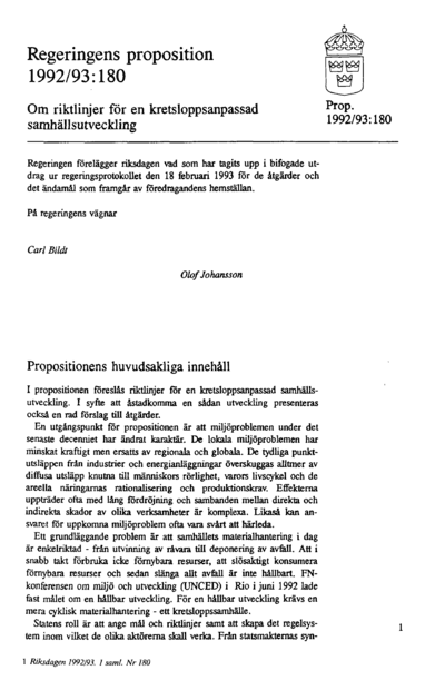 Omslaget till prop. 1992/93:180