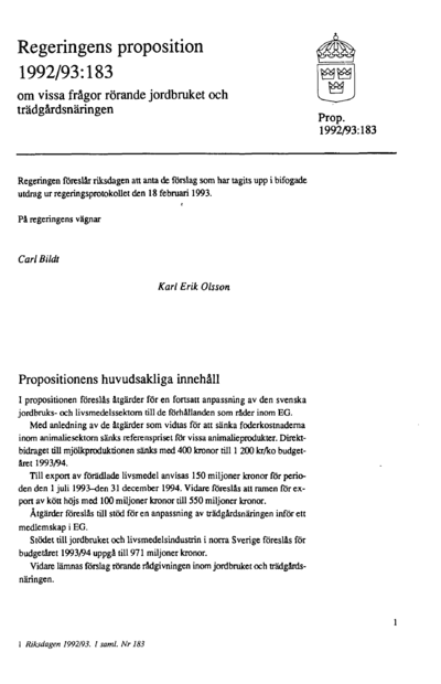 Omslaget till prop. 1992/93:183