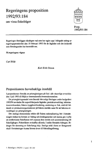 Omslaget till prop. 1992/93:184