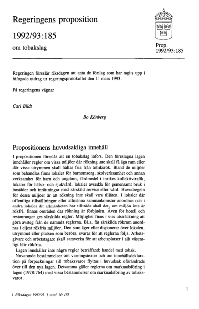 Omslaget till prop. 1992/93:185