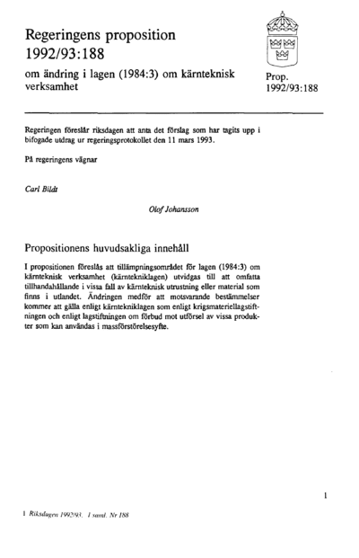 Omslaget till prop. 1992/93:188