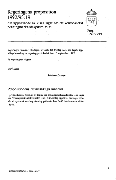 Omslaget till prop. 1992/93:19