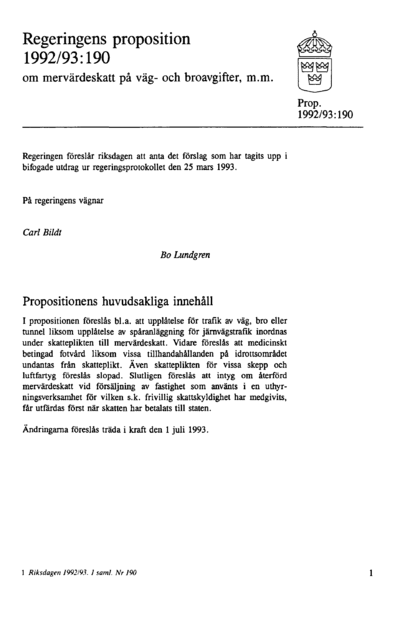 Omslaget till prop. 1992/93:190
