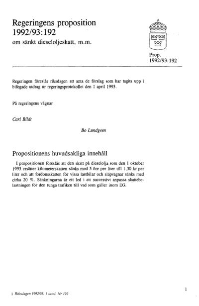 Omslaget till prop. 1992/93:192