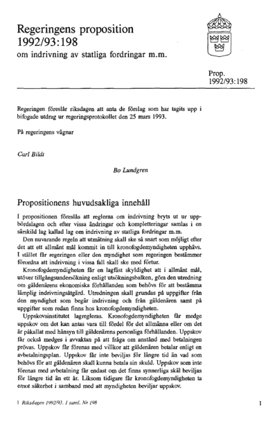 Omslaget till prop. 1992/93:198