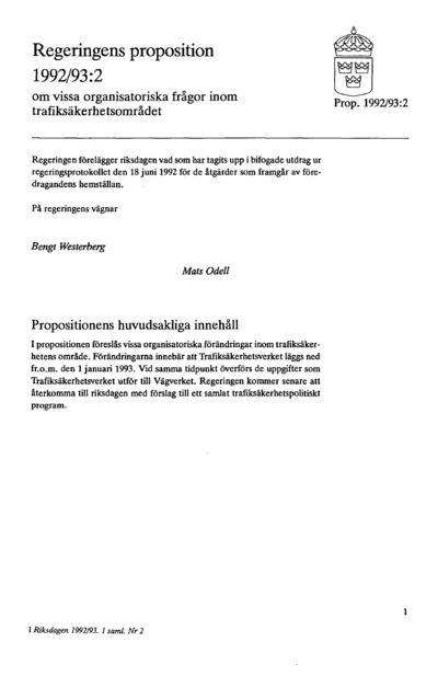 Omslaget till prop. 1992/93:2