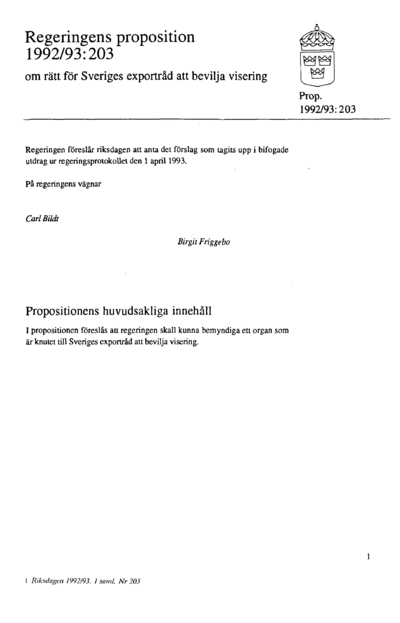 Omslaget till prop. 1992/93:203