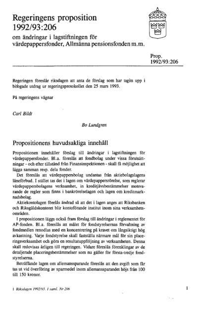 Omslaget till prop. 1992/93:206