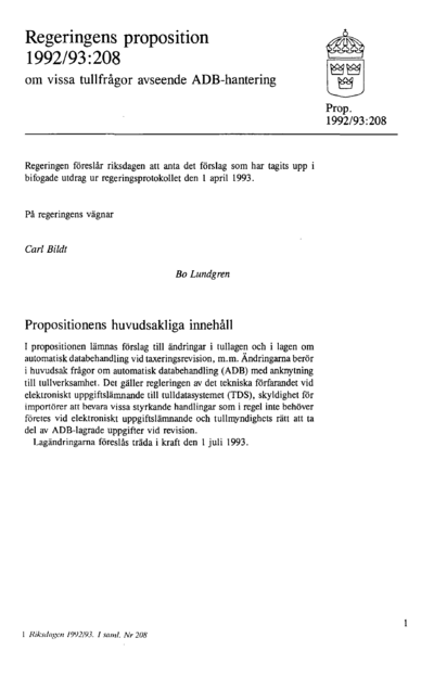 Omslaget till prop. 1992/93:208