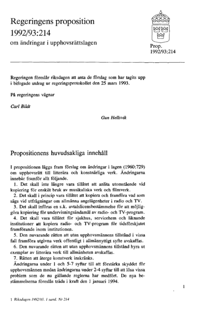 Omslaget till prop. 1992/93:214