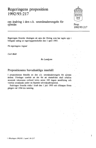 Omslaget till prop. 1992/93:217