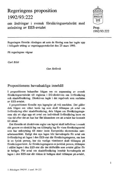 Omslaget till prop. 1992/93:222