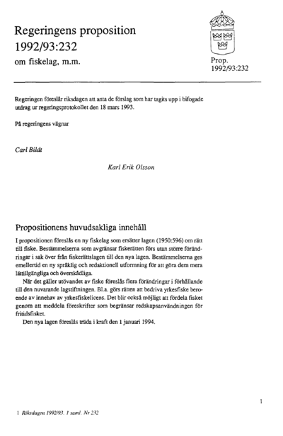 Omslaget till prop. 1992/93:232