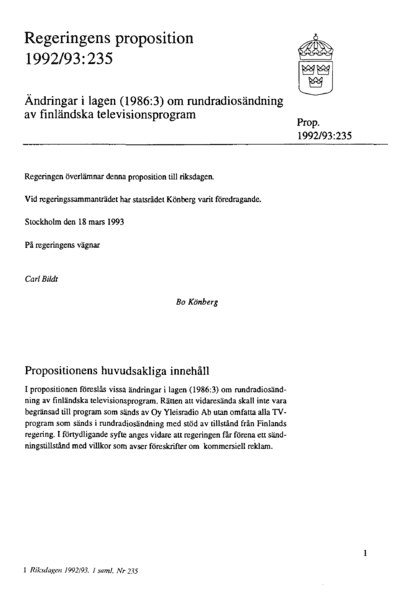 Omslaget till prop. 1992/93:235