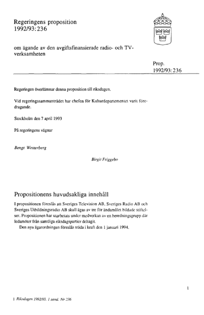 Omslaget till prop. 1992/93:236