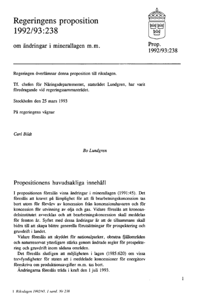 Omslaget till prop. 1992/93:238