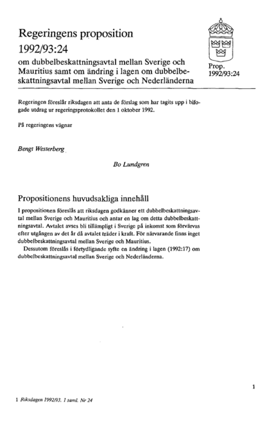 Omslaget till prop. 1992/93:24