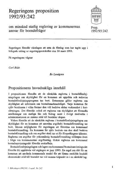 Omslaget till prop. 1992/93:242