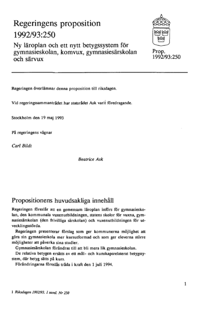 Omslaget till prop. 1992/93:250