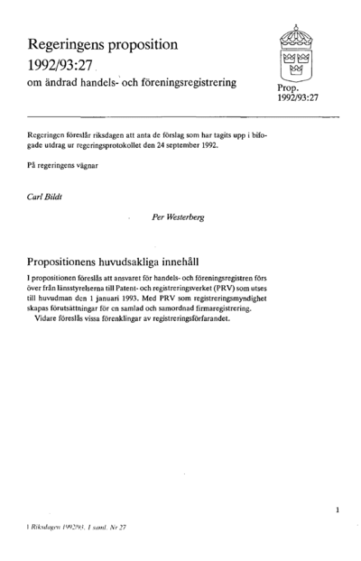 Omslaget till prop. 1992/93:27