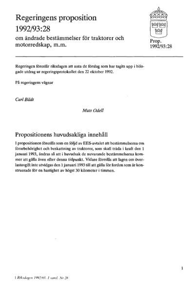 Omslaget till prop. 1992/93:28