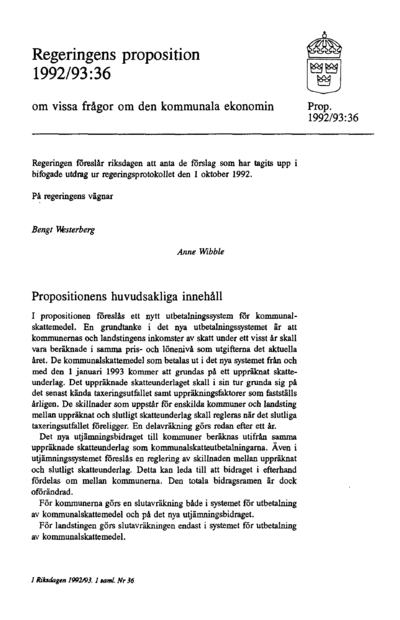 Omslaget till prop. 1992/93:36
