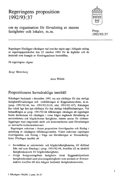 Omslaget till prop. 1992/93:37