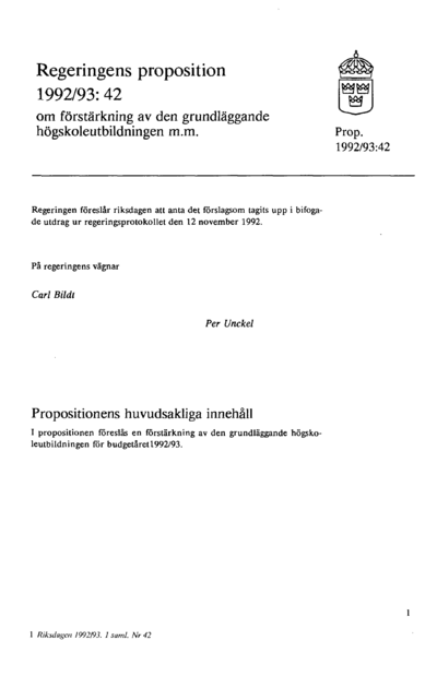 Omslaget till prop. 1992/93:42