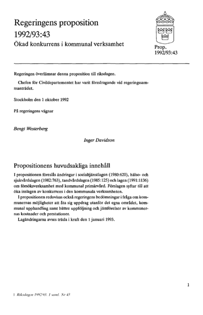 Omslaget till prop. 1992/93:43