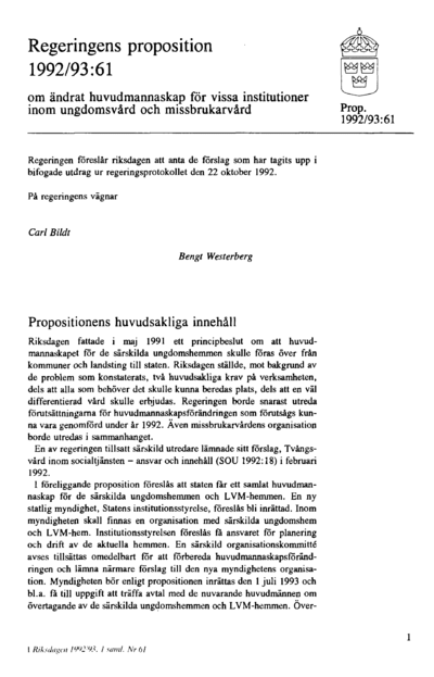 Omslaget till prop. 1992/93:61
