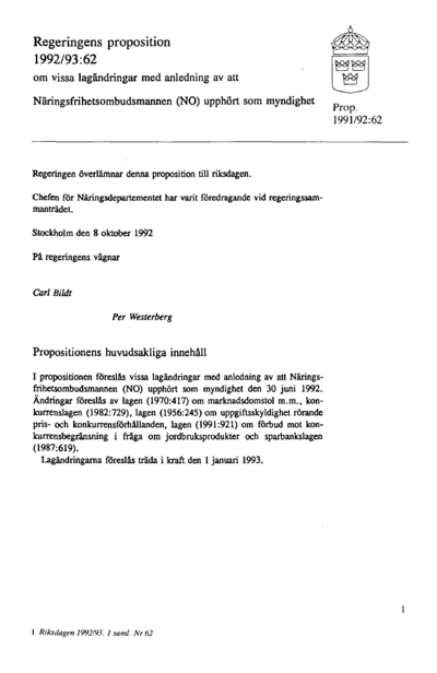 Omslaget till prop. 1992/93:62