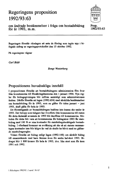 Omslaget till prop. 1992/93:63