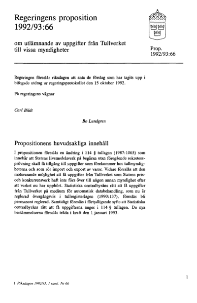 Omslaget till prop. 1992/93:66