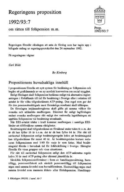 Omslaget till prop. 1992/93:7