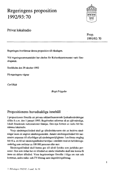 Omslaget till prop. 1992/93:70