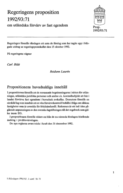 Omslaget till prop. 1992/93:71