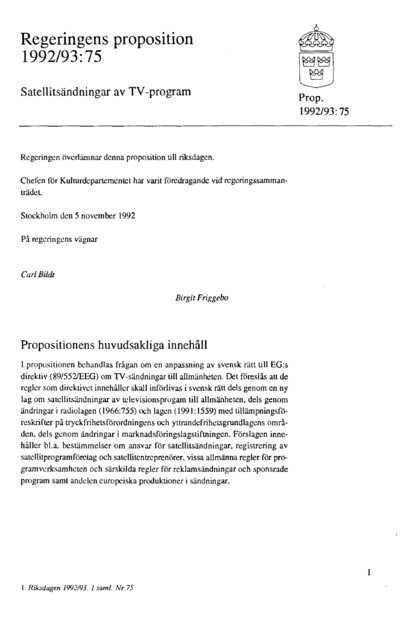 Omslaget till prop. 1992/93:75