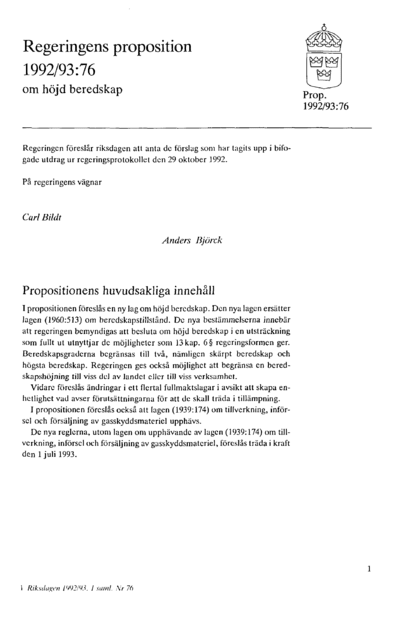 Omslaget till prop. 1992/93:76