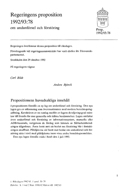 Omslaget till prop. 1992/93:78