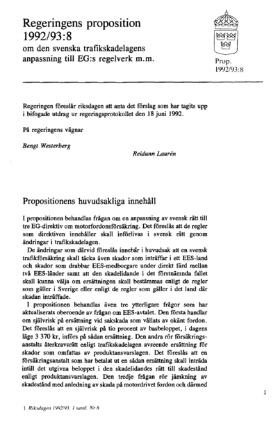 Omslaget till prop. 1992/93:8