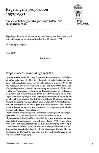 Omslaget till prop. 1992/93:83
