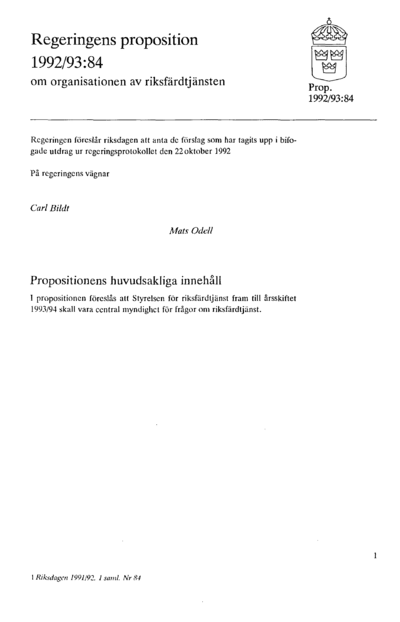 Omslaget till prop. 1992/93:84