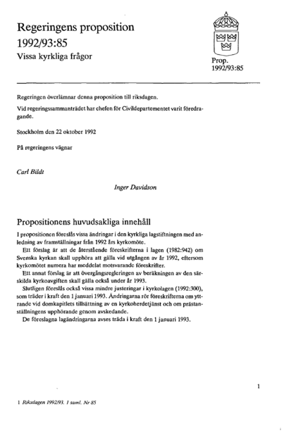 Omslaget till prop. 1992/93:85